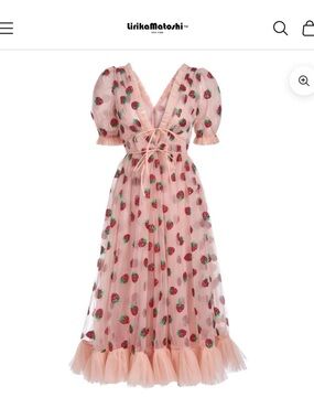 Lirika Matoshi Pink Strawberry-Embroidered Midi Dress Brand New Large